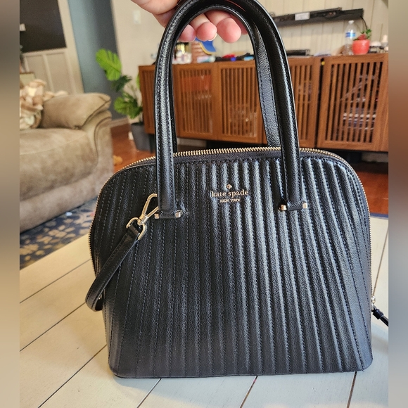 Kate Spade Black Leather Patterson Drive Quilted Large Dome Satchel Adjustable - Picture 11 of 13
